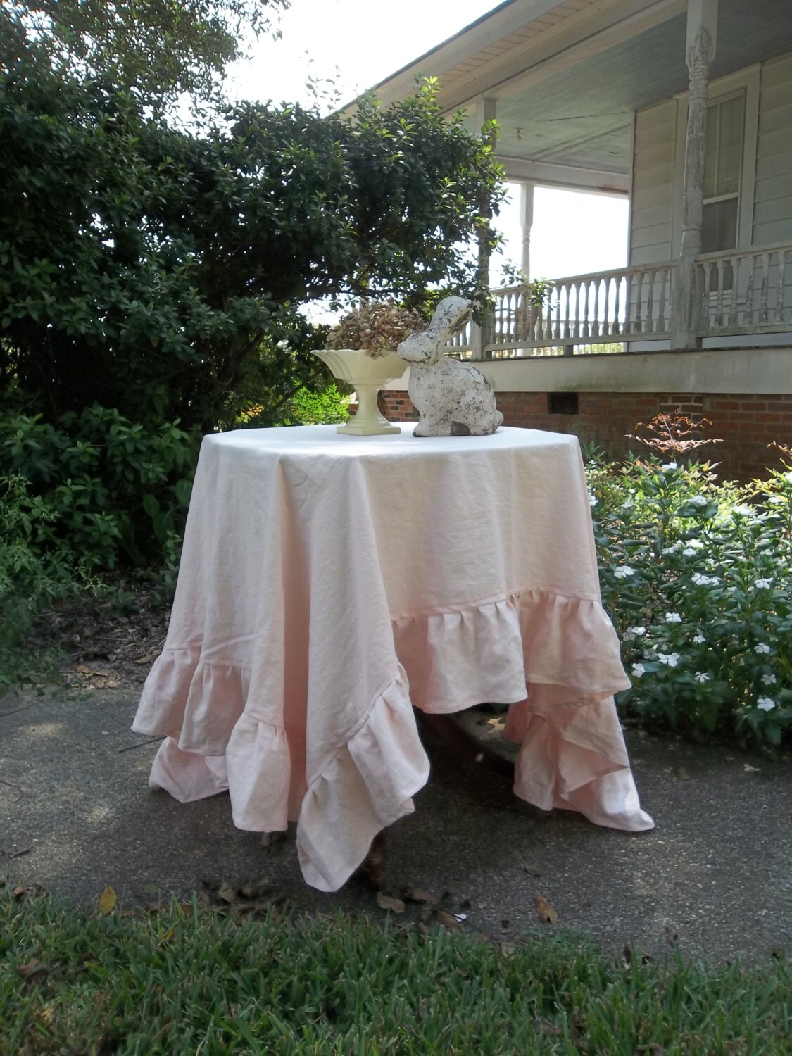 Pink Linen Tablecloth Pink Ruffled Tablecloth Custom Sizes Etsy