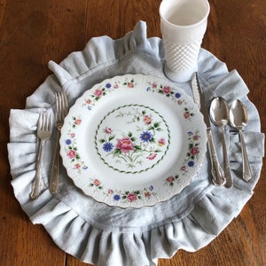 Linen Ruffled Placemats Custom Round Placemats Reversible Romantic Home Decor Handmade by misshettie