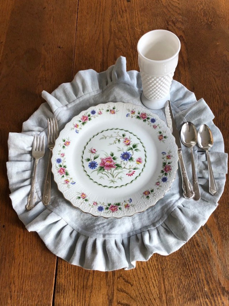 Linen Ruffled Placemats Custom Round Placemats Reversible Etsy