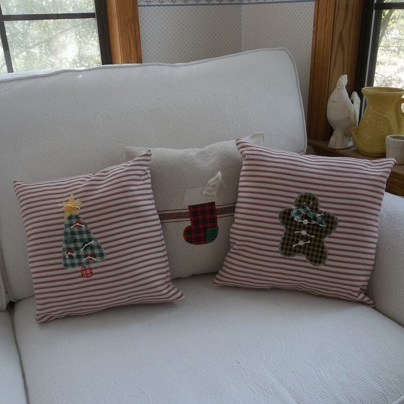Christmas Pillows Candy Cane Pillow Red Ticking Stripe Etsy