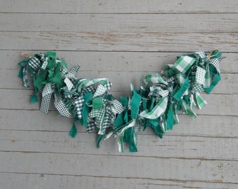 Fabric Garland for Christmas or St Patrick's Day - Green Mantle Garland - Rag Swag READY to SHIP -- Handmade by misshettie