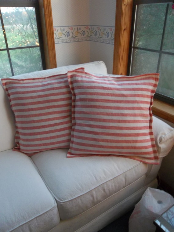 Pair Striped Linen Pillows Custom Sizes Red Shams Blue Pillow Etsy