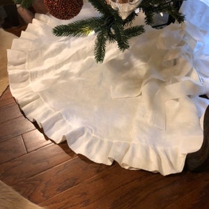 Ruffled Tree Skirt Linen Tree Skirt Farmhouse Christmas Tree Blanket Reversible 4 Sizes Custom Colors Handmade by misshettie