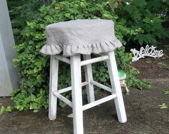 Ruffled Stool Cover Bar Stool Slipcover in Linen or Ticking - Custom Sizes Available Farmhouse Style Barstools