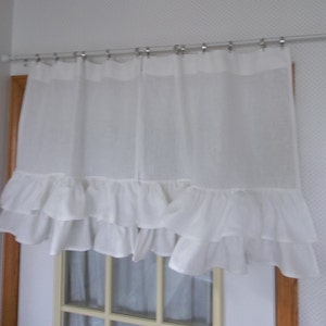 Double Ruffled Curtains Ruffled Linen Curtains Linen Café Curtains 2 Ruffles Bathroom Curtains Custom Sizes Fabrics French Country Cottage