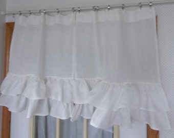 Double Ruffled Curtains Ruffled Linen Curtains Linen Café Curtains 2 Ruffles Bathroom Curtains Custom Sizes Fabrics French Country Cottage