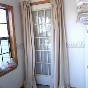 Natural Cotton Curtain Farmhouse Ruffled Curtain Cotton Drapery Panel Rustic Cotton Drapes French Country Custom Made  Sold Separately