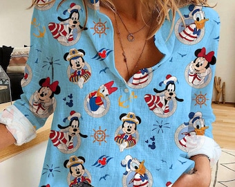 Mickey Minnie Pluto Goofy Donald Daisy Cruise Time Line Destiny Women's Casual Shirt, Button Up Shirt, Vintage Shirt