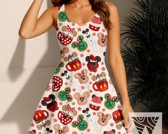 Hot Cocoa Mickey Minnie Ginger Bread Latte Xmas Skater Dress, Very Merry Christmas Dress, Disneyland  Christmas  Party 2025 Outfit