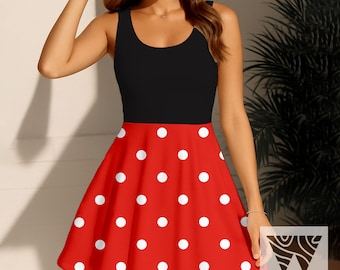 Vestido skater de Minnie con lunares, conjunto rojo y negro de Disneyland.