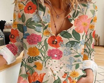 Floral Print Button-Up Shirt, Women's Relaxed Fit Blouse
