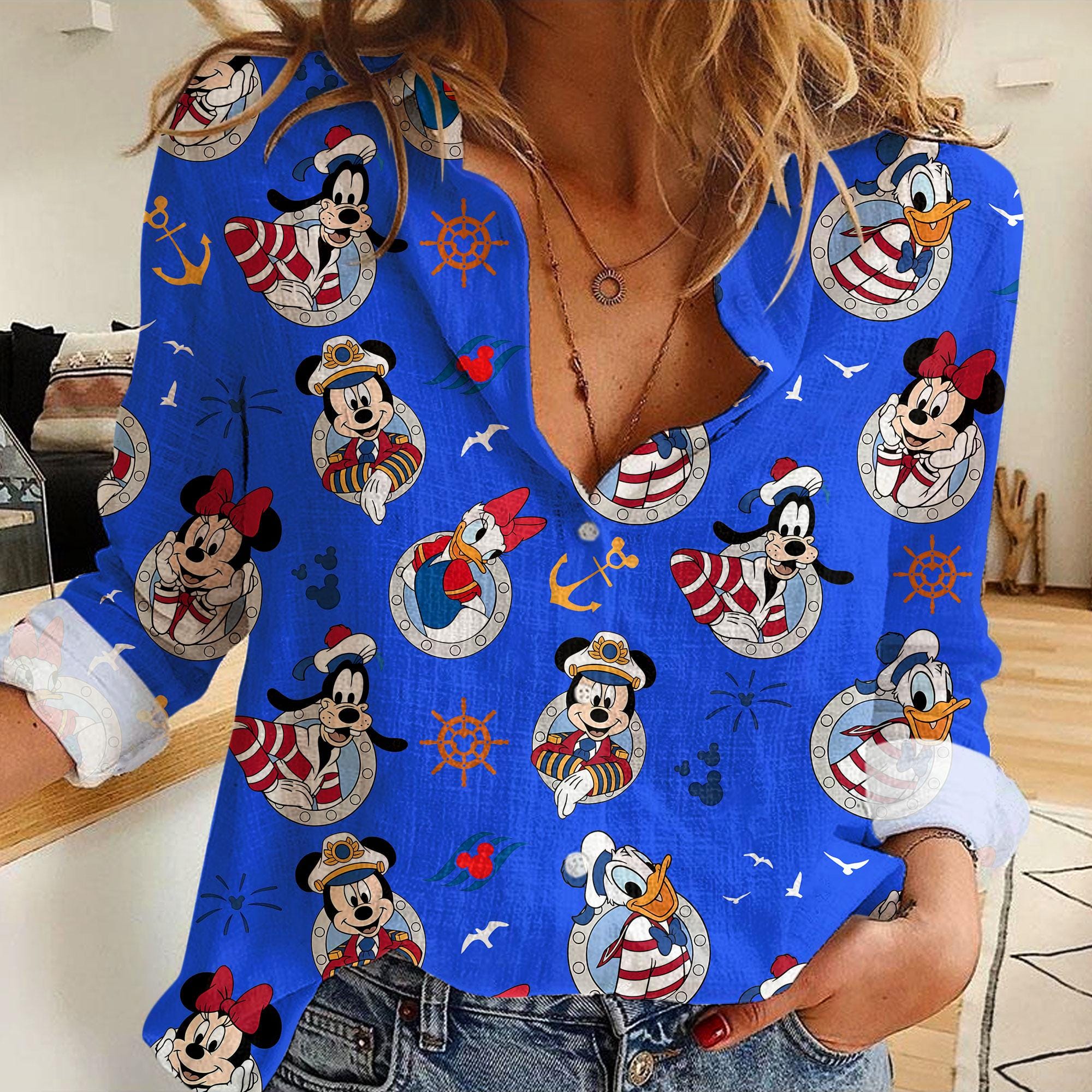 Discover Mickey Minnie Pluto Goofy Donald Daisy Cruise Time Line Destiny Women's Casual Shirt, Button Up Shirt, Disney Vintage Shirt