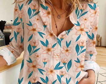 Floral Print Women's Button-Up Shirt, Relaxed Fit