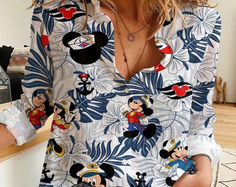 Cruise Button-Up Shirt, Vintage Sailor Mickey Print