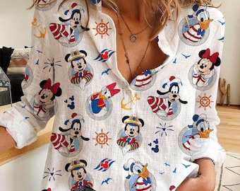 Mickey Minnie Pluto Goofy Donald Daisy Cruise Time Line Destiny Women's Casual Shirt, Button Up Shirt, Disney Vintage Shirt