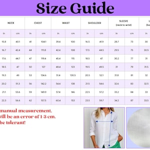 Puede incluir: Una tabla de gu&iacute;a de tallas con medidas en pulgadas y cent&iacute;metros para una prenda. La tabla incluye tallas de la S a la 5XL, detallando medidas de cuello, pecho, cintura, hombro, manga y largo de espalda. Texto abajo indica que las mediciones manuales pueden variar.