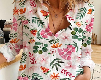 Floral Button-Up Women's Shirt, Style Blouse