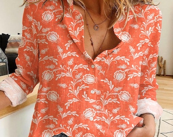 Floral Print Button-Up Shirt, Women's Casual Style