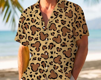 Mickey Mouse Leopard Print Hawaiian Shirt, Animal Kingdom Button-Down Top