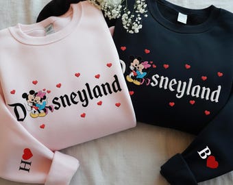 Disneyland Mickey Minnie Couple Kiss Valentine Embroidery Sweatshirt,  Disney Valentines Couple Sweatshirt