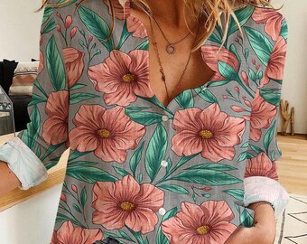 Floral Button-Up Shirt, Vintage Style