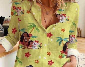 Moana Pua Hei Hei Chicken Women's CasualShirt, Disney Women Blouses Shirt, Magic Kingdom Shirt, Shirt For Women,Disney Vintage Shirt