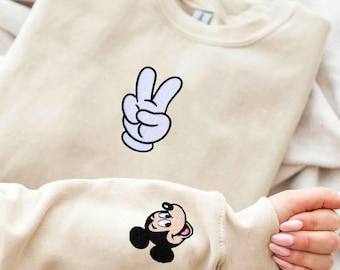Mickey Peace Sign Embroidered Sweatshirt, Retro Disney Sweater