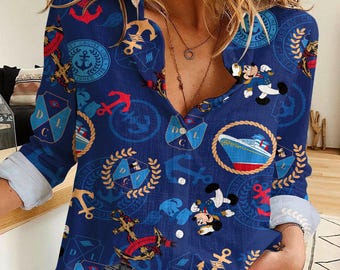 Mickey Minnie Mouse Cruise Line Shirt, Women's Casual Blouse