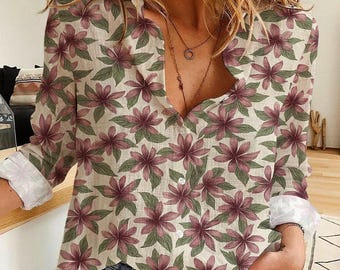 Floral Button-Up Women's Shirt, Vintage Disney Style