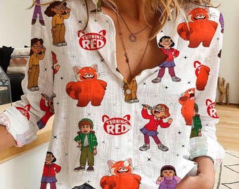 Blusa de mujer color rojo intenso, camisa abotonada de Disney