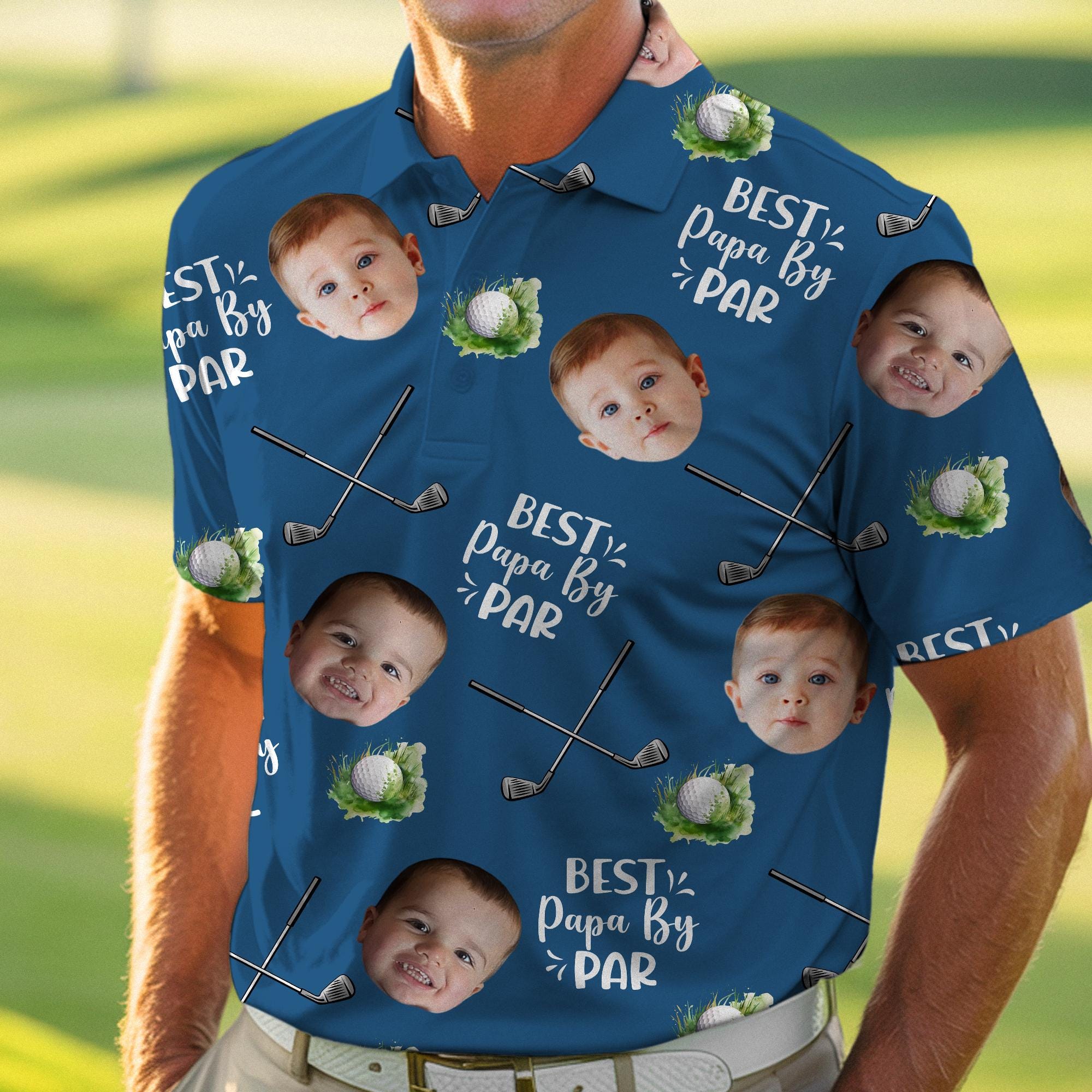 Custom Kid Face Golf Polo Shirt, Papa By Par Father's Day Gift