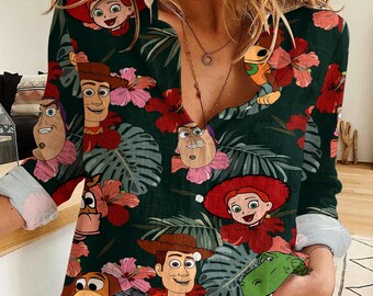 Toy Story Jessie Woody Big Face Slink Dog Women's CasualShirt, Button Up Shirt, Disney Vintage Shirt