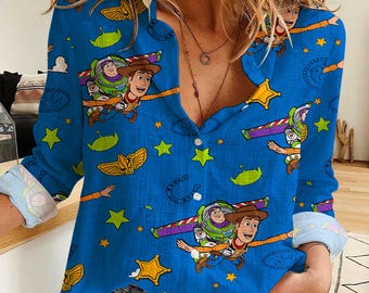 Toy Story Women's Casual Shirt, Disney Buzz Woody Print