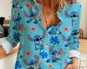 Stitch Disney Women's Casual Shirt, Button-Up Blouse