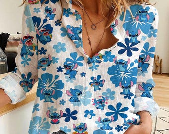 Disney Lilo & Stitch Button-Up Shirt, Women's Casual Wear