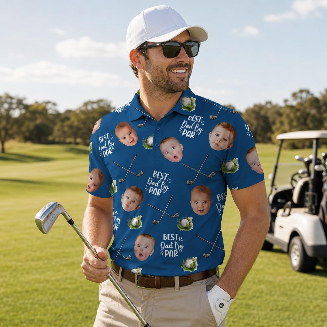 Custom Baby Face Golf Polo Shirt, Father's Day Gift