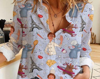 Ratatouille Print Women's Casual Shirt, Magic Kingdom Blouse
