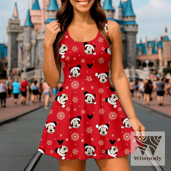 christmas dress skater Mickey Minnie Emotion Christmas Skater Dress, Disney Xmas Dress, Trip  Summer Dress 2025