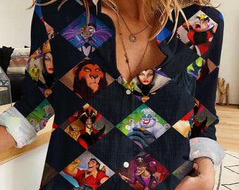 Disney Villains Women's Button-Up Shirt, Magic Kingdom Casual Blouse