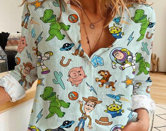 Toy Story Print Women's Button Up Shirt, Casual Disney Style