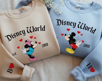 Disney World Mickey Minnie Couple Kiss Valentine Embroidery Sweatshirt,  Disney Valentines Couple Sweatshirt