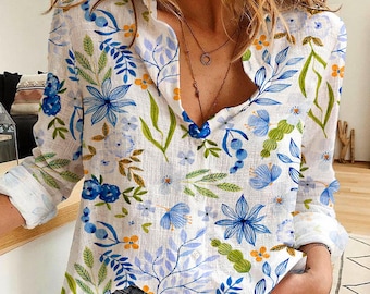 Floral Button-Up Shirt, Women's Casual Blouse, Inspired