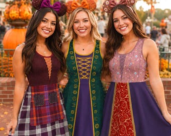 Hocus Pocus Halloween  Costume Skater Dress, Winifred Sarah Mary Sanderson Costume Skirt, Sister Sanderson Skater Dress
