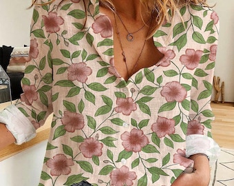 Floral Print Women's Casual Button-Up Shirt, Relaxed Fit