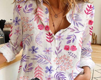 Floral Print Women's Casual Button-Up Shirt