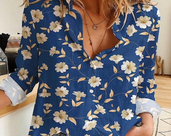Floral Print Button-Up Shirt, Women's Casual Blouse
