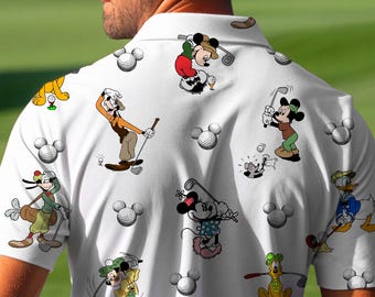 Mickey Friends Golf Polo Shirt, Vintage Cartoon Golfers, Unisex Short Sleeve Top