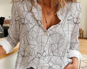 Spiderman Web Women's Casual Shirt, Marvel Inspired Button Down, Vintage Shirt