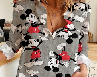 Mickey Mouse Print Women's Casual Shirt, Style