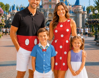 Mickey And Friends Costume Polo Shirt, Minnie Mouse Skater Dress, Donald Hawaiian Shirt, Family Matching Outfit